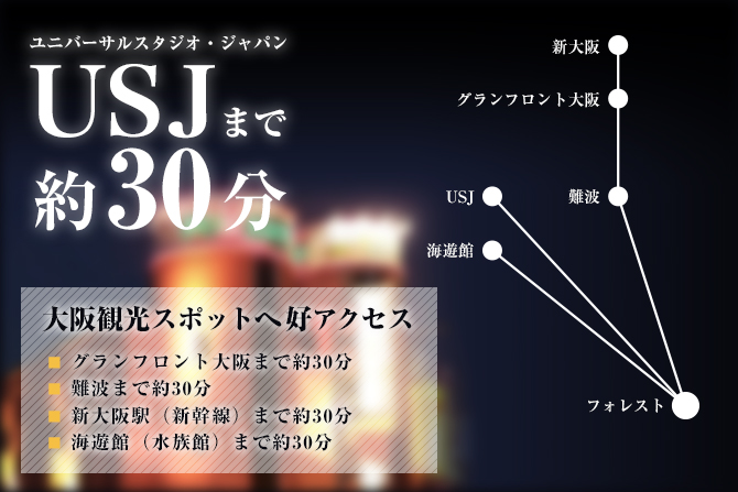 ホテルフォレストからUSJまでのアクセス ホテルフォレストからUSJまでのアクセス